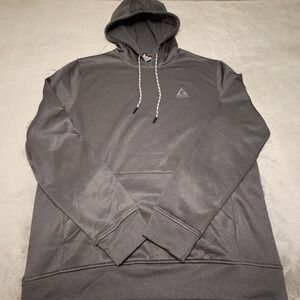 Gerry Mens Hoodie Size Medium Gray Pullover Fleece Embroidery Logo Drawstring